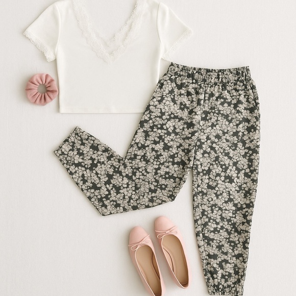 Zara Trafaluc Floral Jogger Pants M | Y2K Silky Lounge Elastic Waist - Picture 1 of 14
